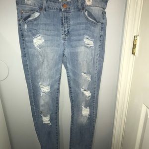 Light denim skinny boyfriend ripped jeans